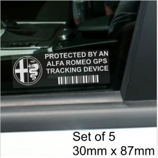 5 x Alfa Romeo GPS Tracking Device Security WINDOW Stickers 87x30mm-Spider,GTA,-Car,Van Alarm Tracker